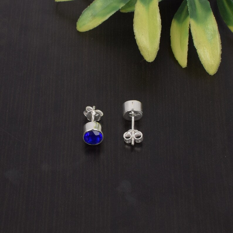 Ink Blue Hydro Gemstone 925 Sterling Silver Stud Earrings