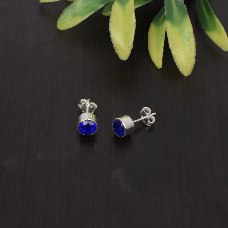 Ink Blue Hydro Gemstone 925 Sterling Silver Stud Earrings