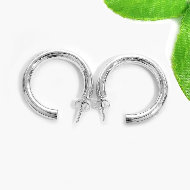 92.5 Sterling Silver Thick Hoop Earrings