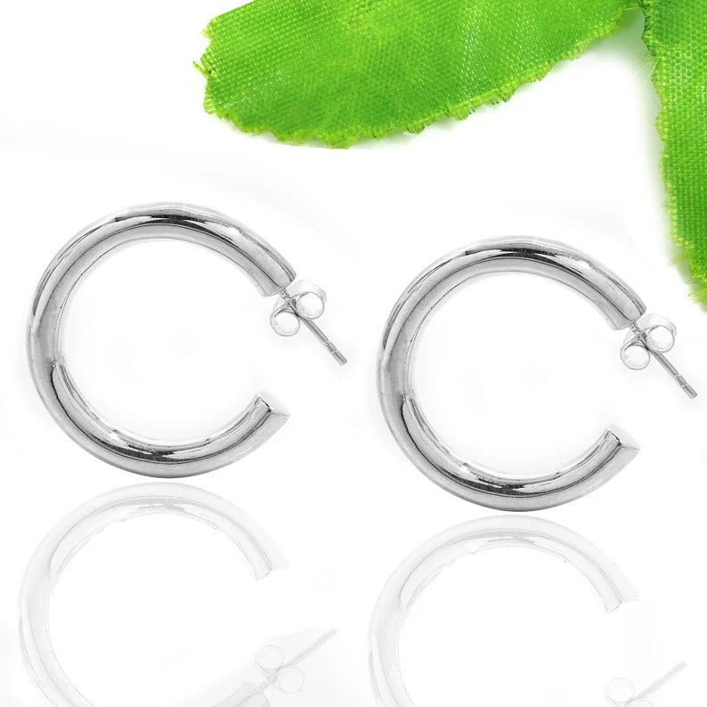 92.5 Sterling Silver Thick Hoop Earrings