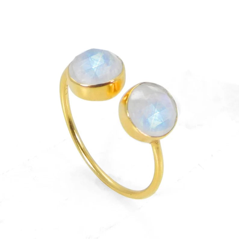 92.5 Sterling Silver Rainbow Moonstone Gemstone Ring