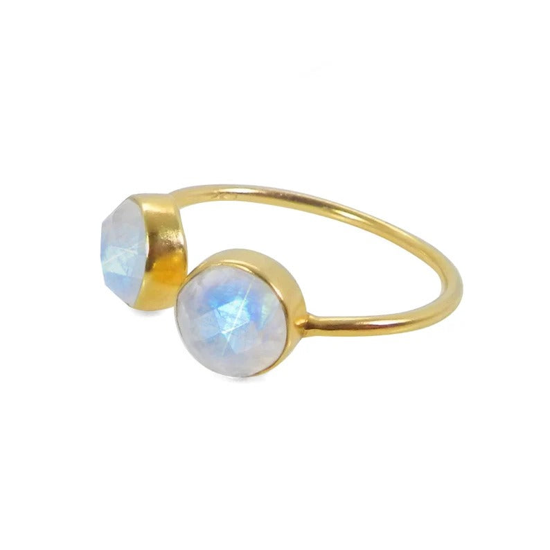 92.5 Sterling Silver Rainbow Moonstone Gemstone Ring