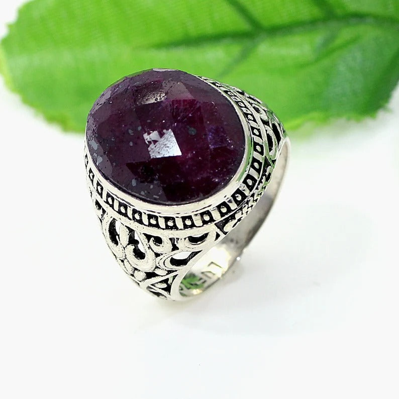 Ruby Corundum Gemstone Sterling Silver Ring