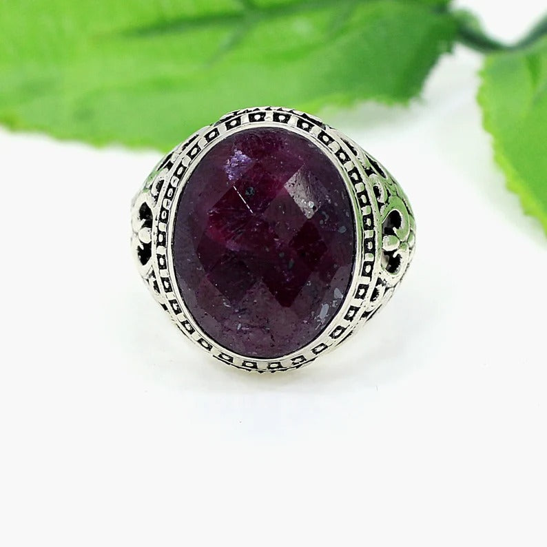 Ruby Corundum Gemstone Sterling Silver Ring