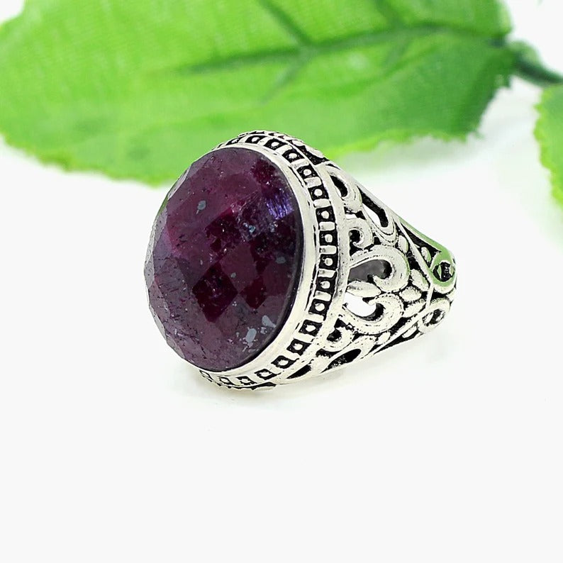 Ruby Corundum Gemstone Sterling Silver Ring