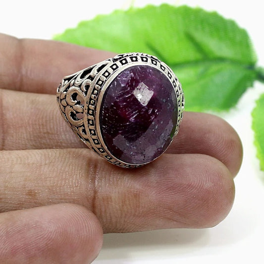 Ruby Corundum Gemstone Sterling Silver Ring