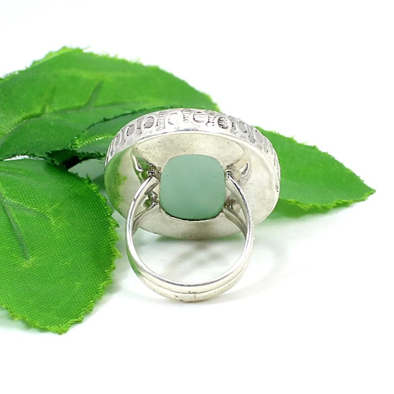 Aqua Chalcedony Gemstone 92.5 Sterling Silver Ring