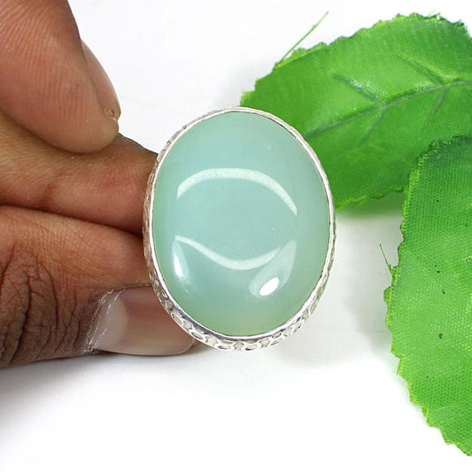 Aqua Chalcedony Gemstone 92.5 Sterling Silver Ring