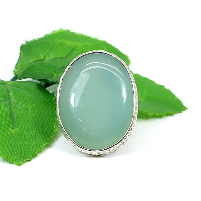 Aqua Chalcedony Gemstone 92.5 Sterling Silver Ring