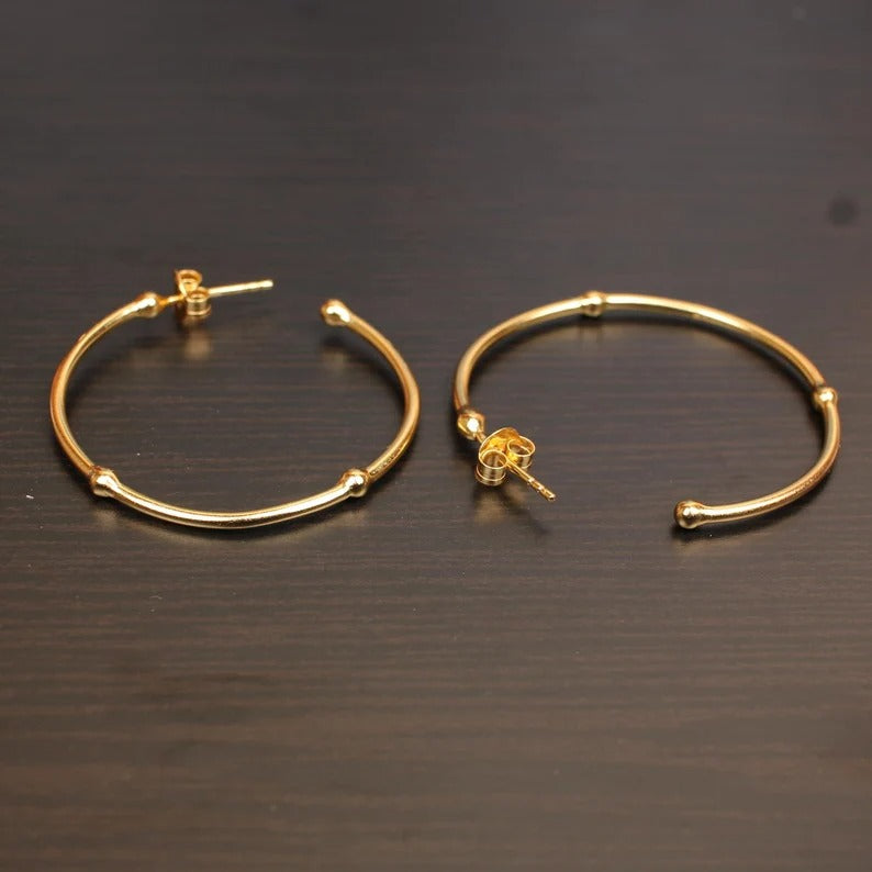 1 Micron Gold Plating 92.5 Sterling Silver Plain Hoop Earrings