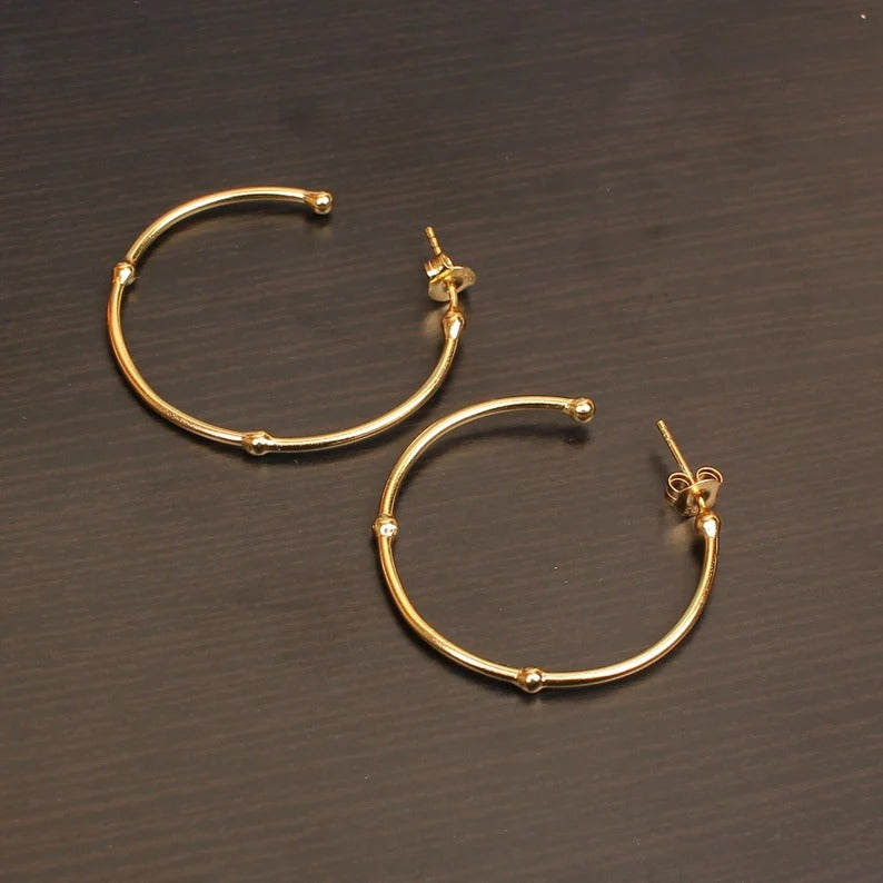 1 Micron Gold Plating 92.5 Sterling Silver Plain Hoop Earrings