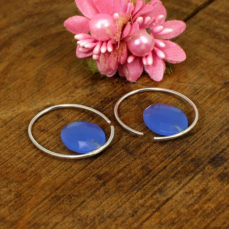 92.5 Sterling Silver Blue Chalcedony Gemstone Earrings