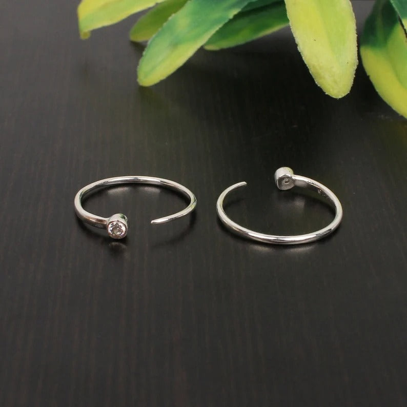 92.5 Sterling Silver Cubic Zirconia Minimalist Hoop Earrings