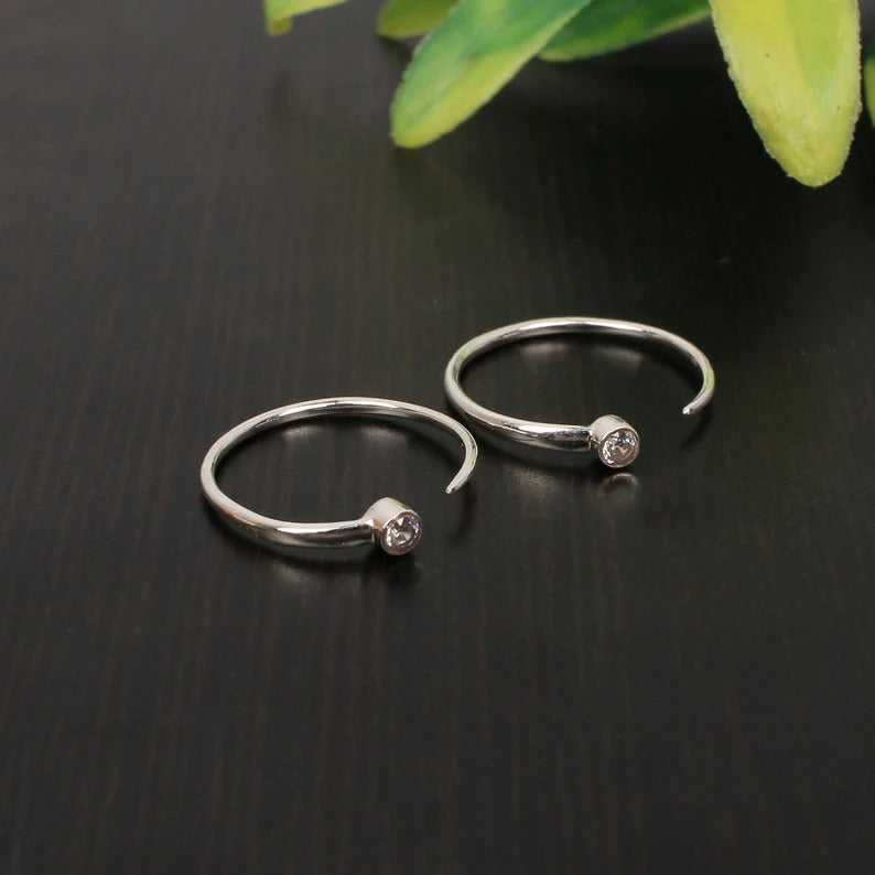 92.5 Sterling Silver Cubic Zirconia Minimalist Hoop Earrings