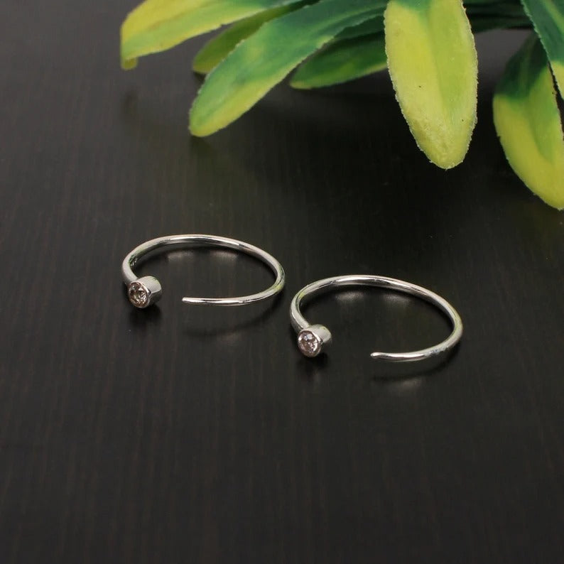 92.5 Sterling Silver Cubic Zirconia Minimalist Hoop Earrings