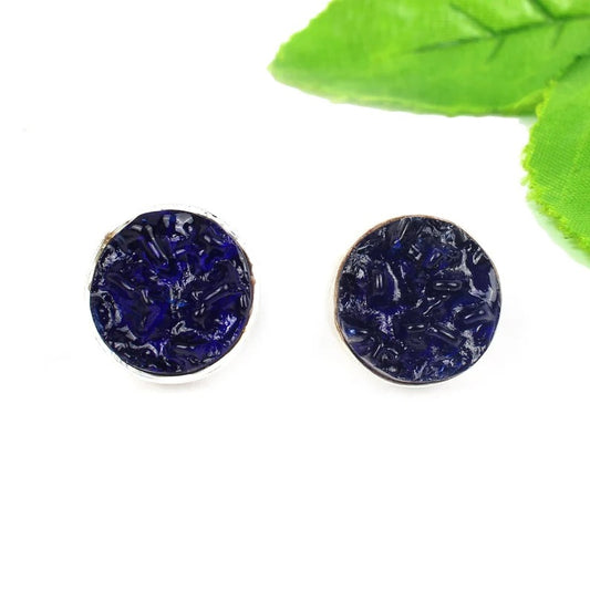 Chinese Blue Moldavite Gemstone Sterling Silver Stud Earrings