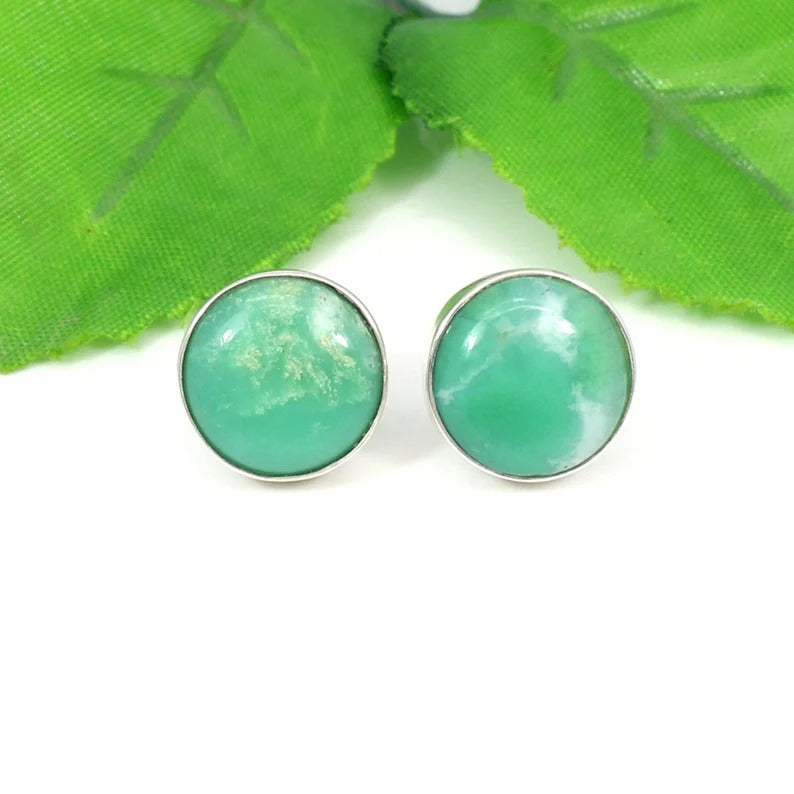 92.5 Sterling Silver Chrysoprase Gemstone Stud Earrings