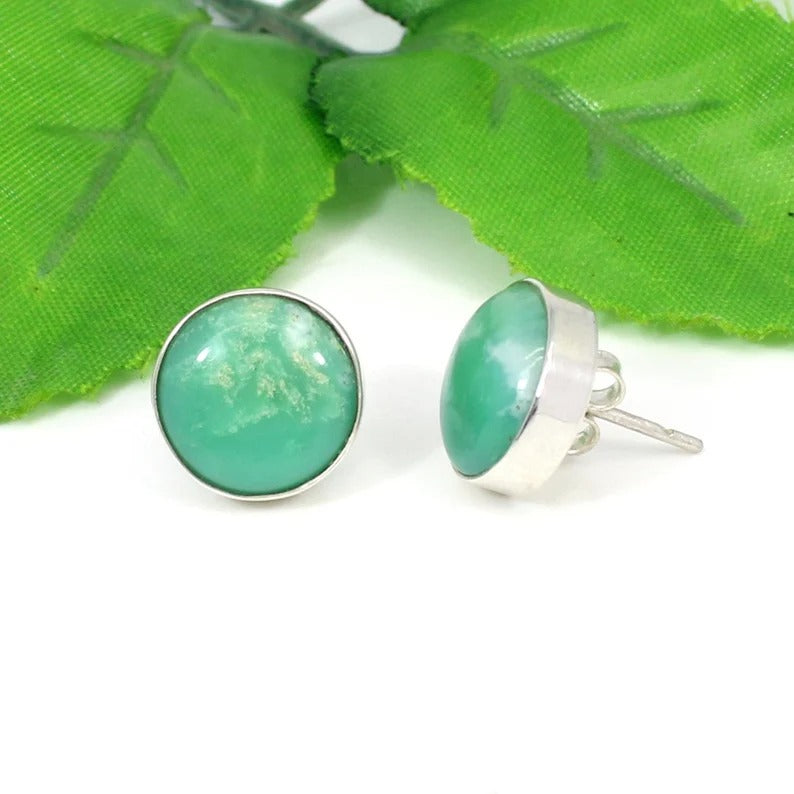 92.5 Sterling Silver Chrysoprase Gemstone Stud Earrings