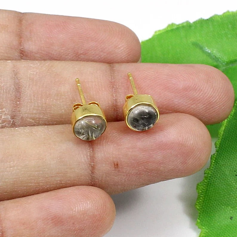 Black Rutile Gemstone 92.5 Sterling Silver Stud Earrings