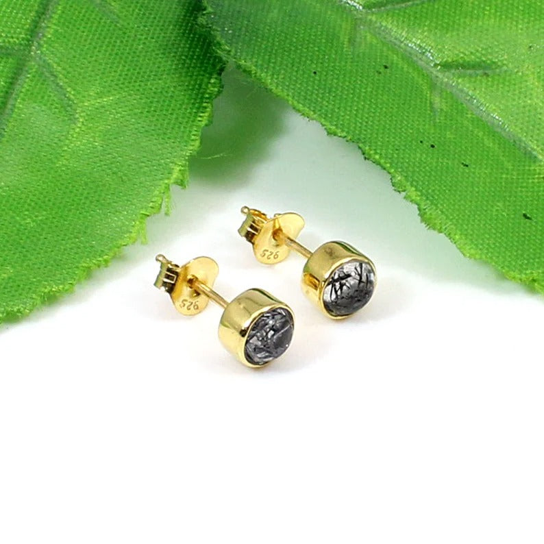 Black Rutile Gemstone 92.5 Sterling Silver Stud Earrings