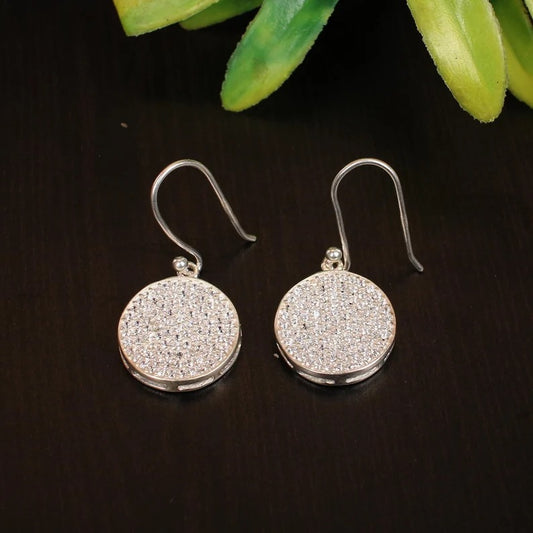 92.5 Sterling Silver White CZ Gemstone Circle Earrings