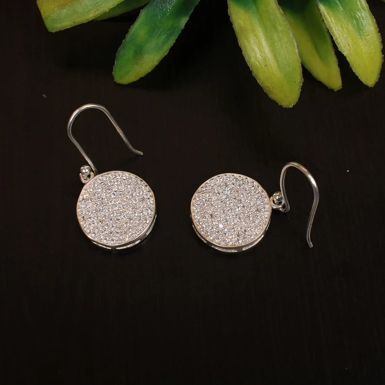 92.5 Sterling Silver White CZ Gemstone Circle Earrings