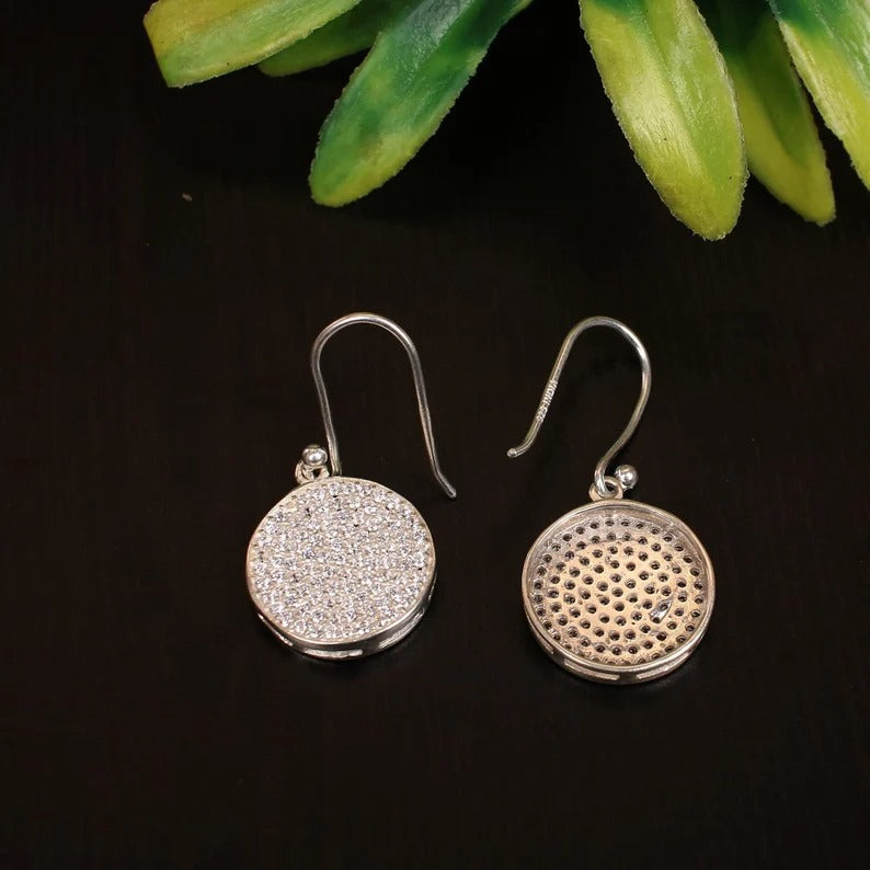 92.5 Sterling Silver White CZ Gemstone Circle Earrings