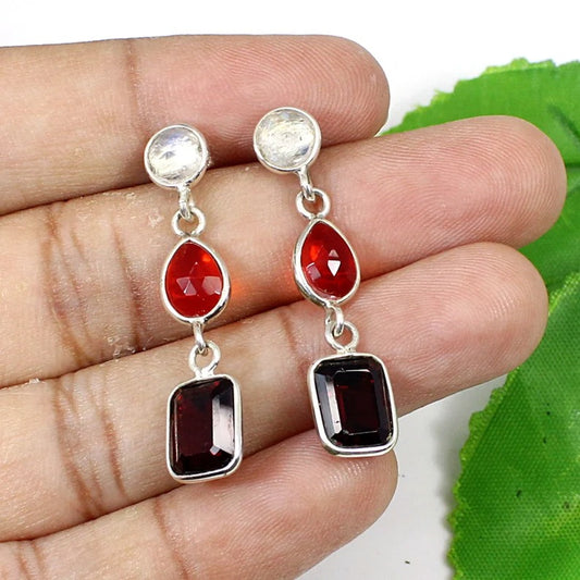 Garnet Gemstone 92.5 Sterling Silver Earrings