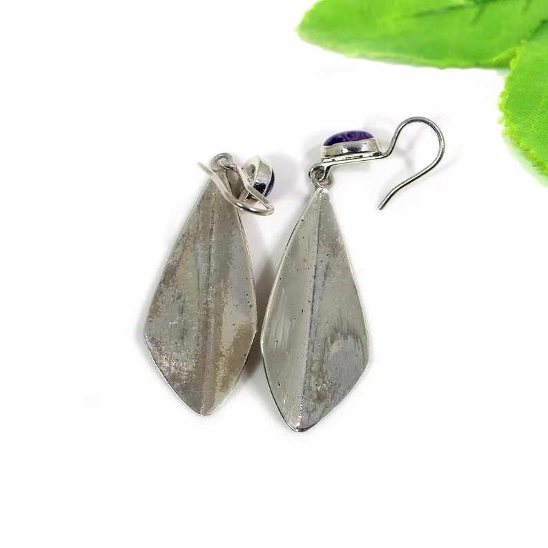 Charoite Gemstone 92.5 Sterling Silver Earrings