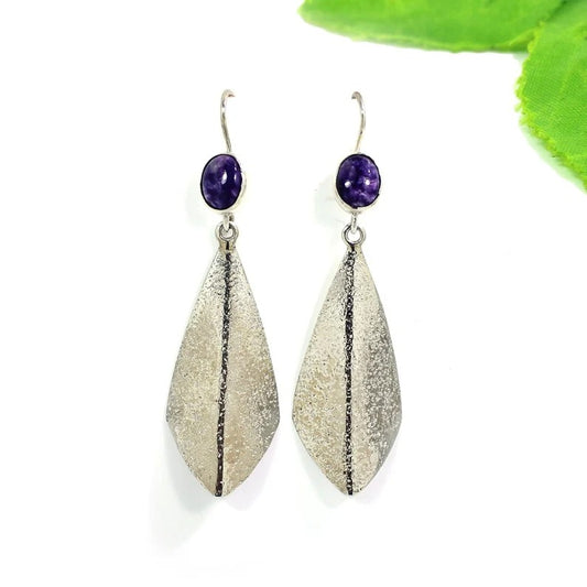 Charoite Gemstone 92.5 Sterling Silver Earrings