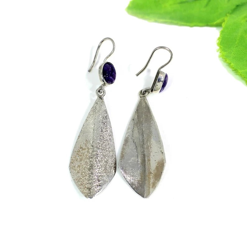 Charoite Gemstone 92.5 Sterling Silver Earrings