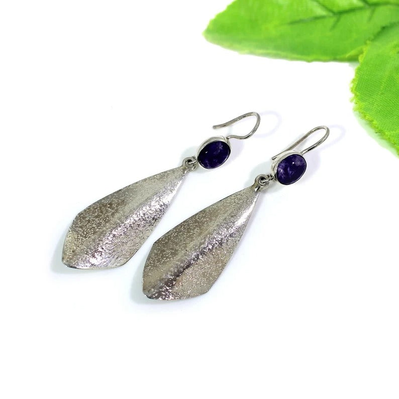 Charoite Gemstone 92.5 Sterling Silver Earrings