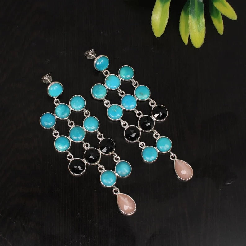 Natural Turquoise Gemstone Sterling Silver Earrings