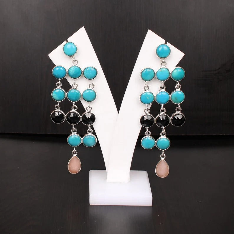 Natural Turquoise Gemstone Sterling Silver Earrings