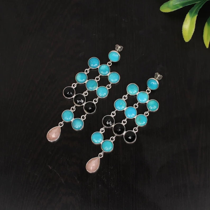 Natural Turquoise Gemstone Sterling Silver Earrings