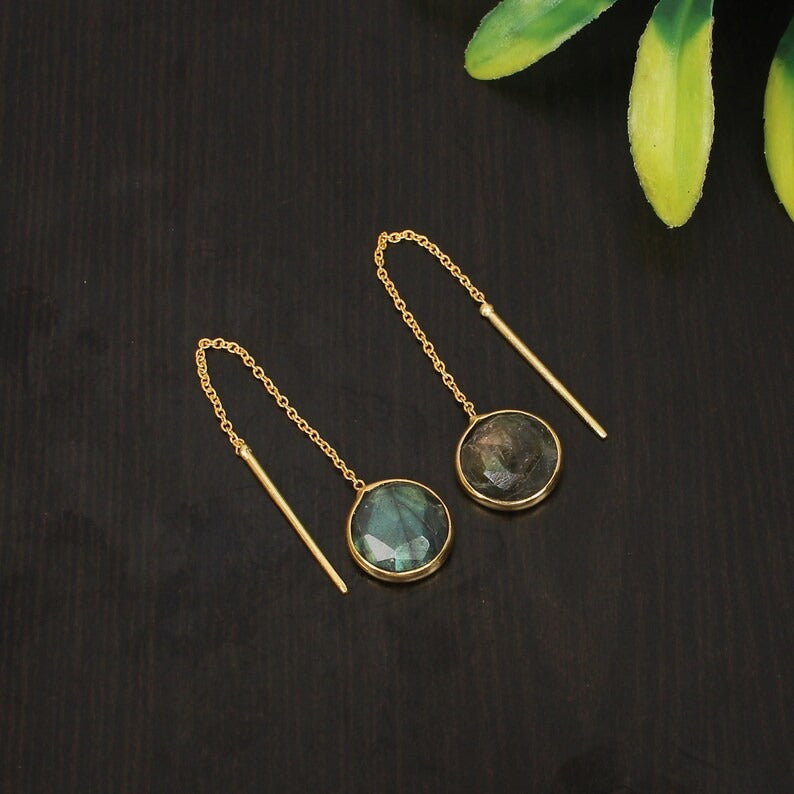 92.5 Sterling Silver Labradorite Gemstone Earrings