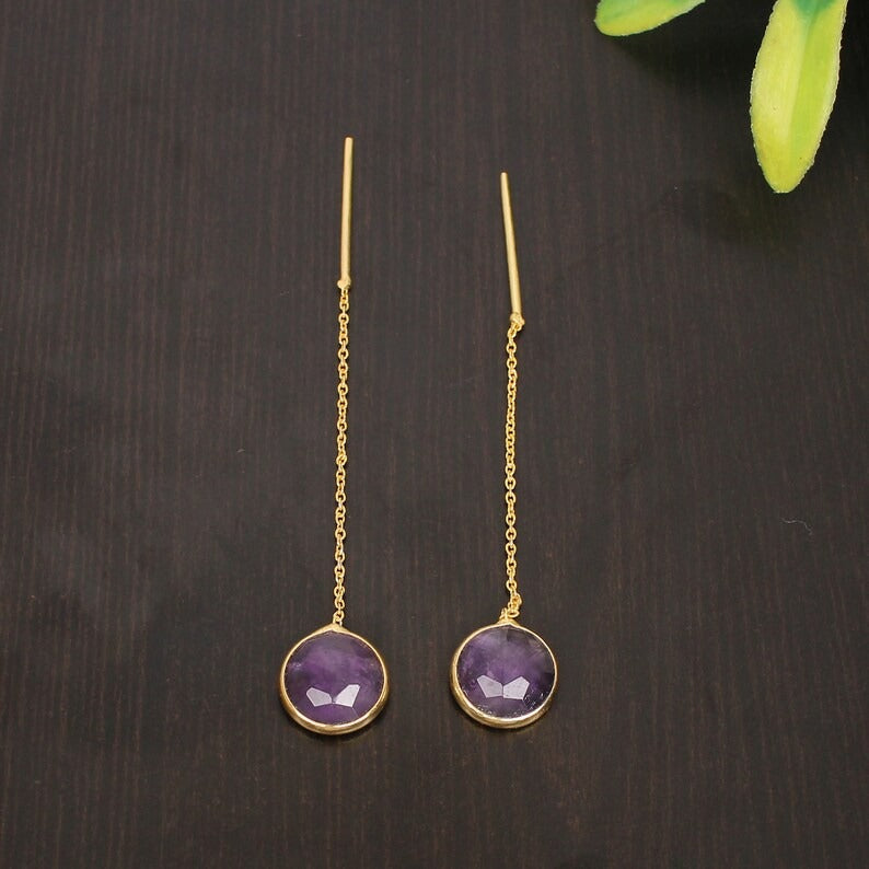 92.5 Sterling Silver Amethyst Gemstone Gold Plated Earrings