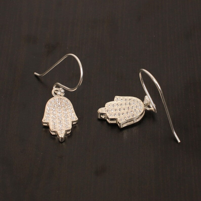 92.5 Sterling Silver Hamsa CZ Gemstone Earrings