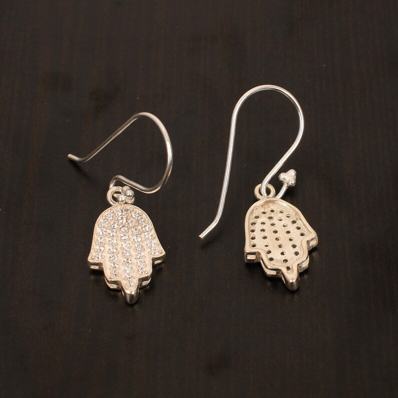 92.5 Sterling Silver Hamsa CZ Gemstone Earrings