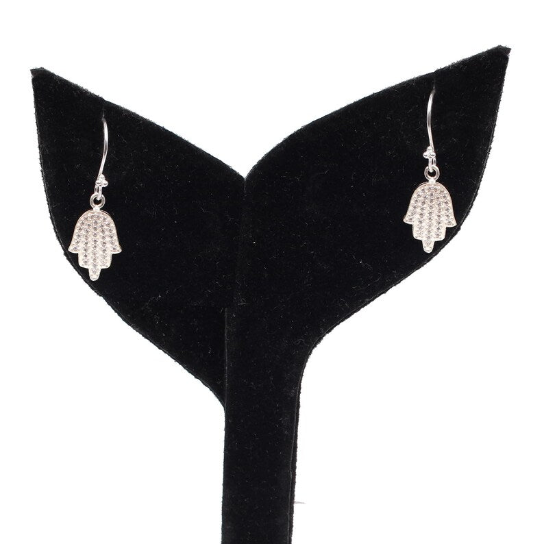 92.5 Sterling Silver Hamsa CZ Gemstone Earrings