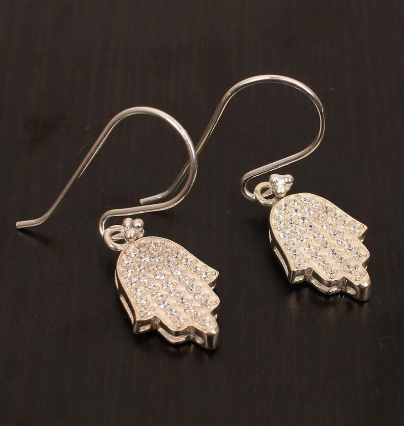 92.5 Sterling Silver Hamsa CZ Gemstone Earrings