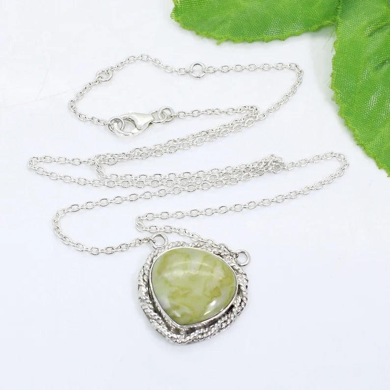 Serpentine Gemstone 92.5 Sterling Silver Necklace