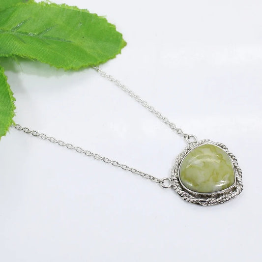 Serpentine Gemstone 92.5 Sterling Silver Necklace