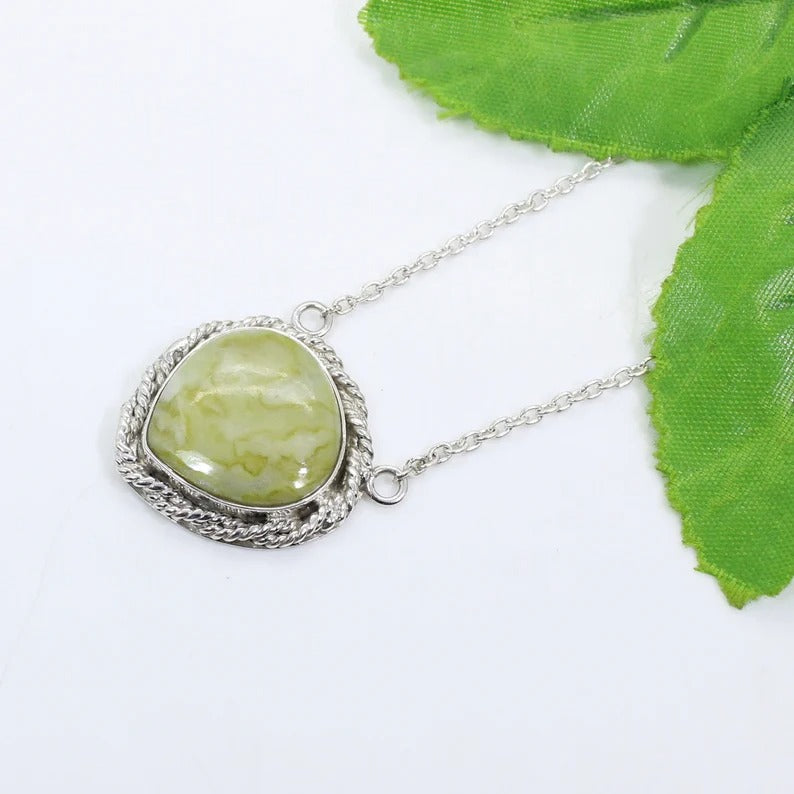 Serpentine Gemstone 92.5 Sterling Silver Necklace