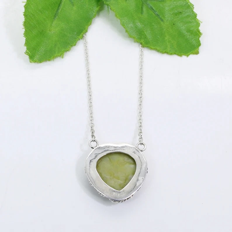 Serpentine Gemstone 92.5 Sterling Silver Necklace