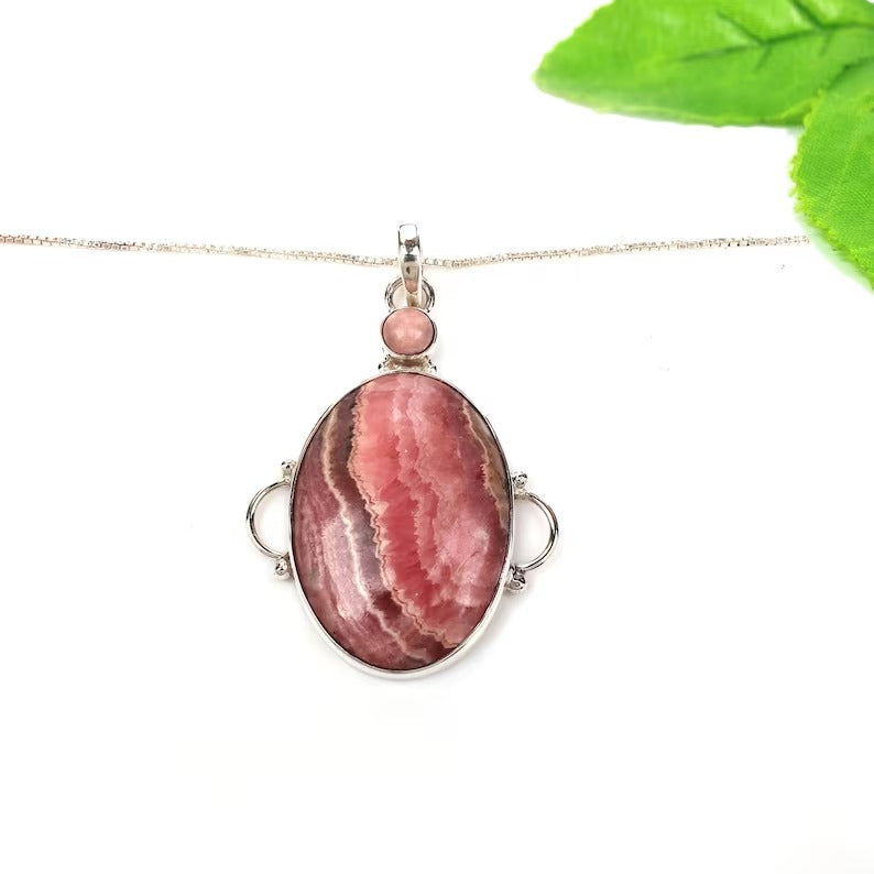 Natural Rhodochrosite Gemstone 92.5 Sterling Silver Necklace