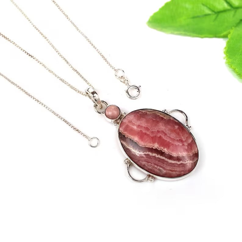 Natural Rhodochrosite Gemstone 92.5 Sterling Silver Necklace