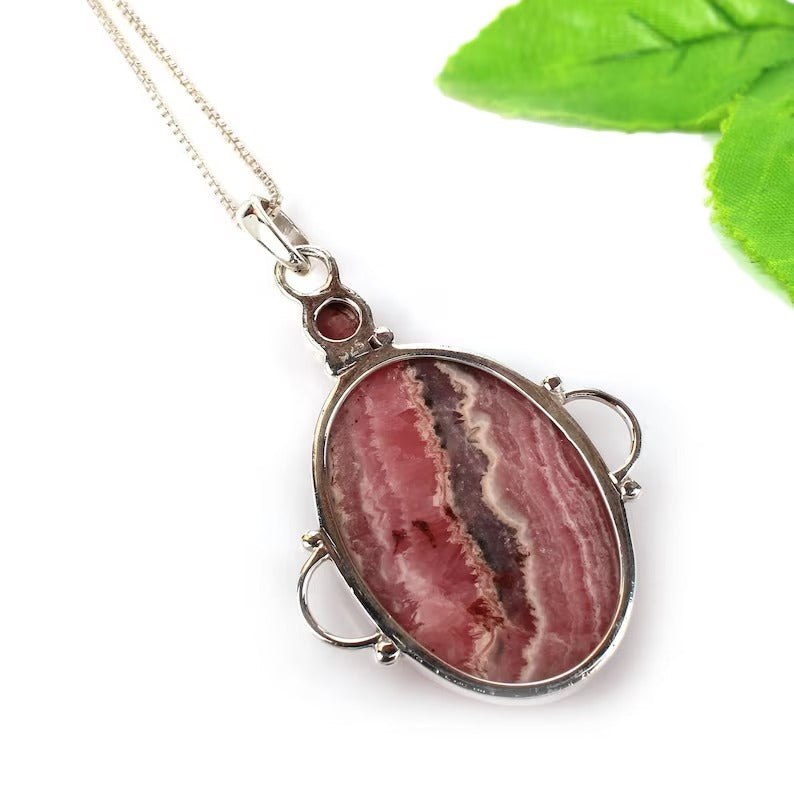 Natural Rhodochrosite Gemstone 92.5 Sterling Silver Necklace