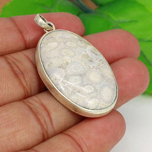 Fossil Coral Gemstone 92.5 Sterling Silver Pendant