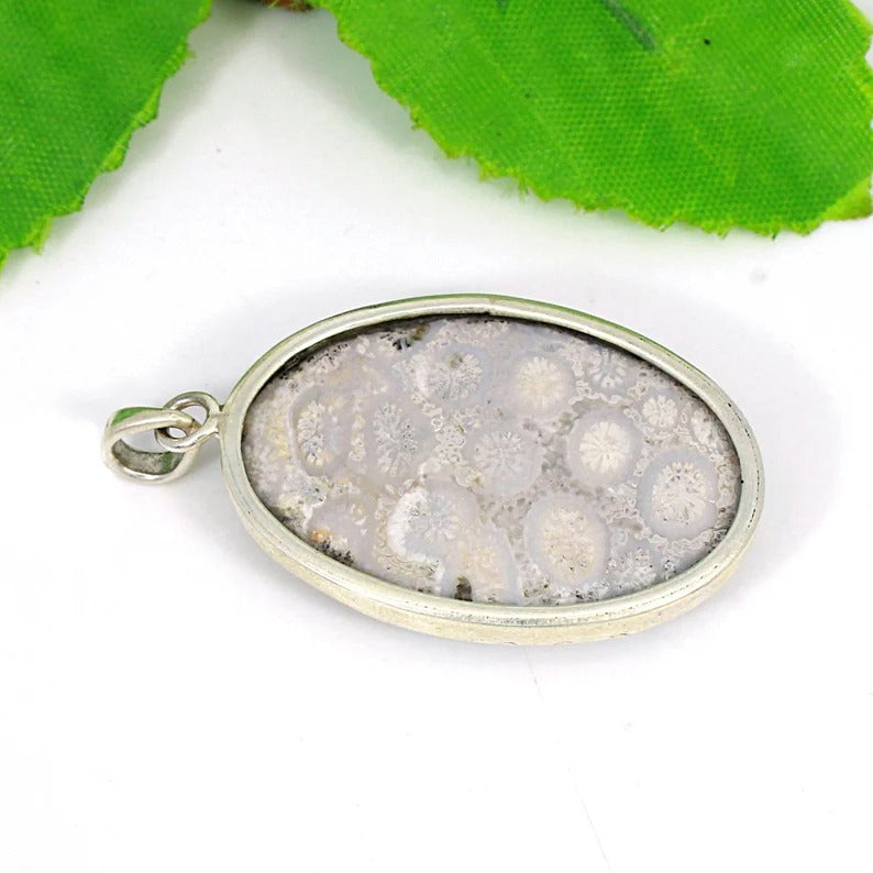 Fossil Coral Gemstone 92.5 Sterling Silver Pendant